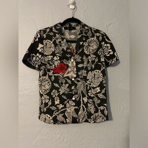 Isabel Marant Black, Red, and White Hawaiian Print Button Down Shirt